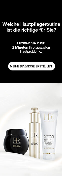 Werbebanner fur Hautpflege mit Produkten von HR, Einladung zur Diagnose personlicher Hautprobleme.